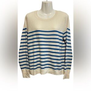 Cynthia Rowley Blue and Cream Striped Sweater 100%cashmere